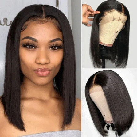 360 Lace Frontal Human Hair Wigs Straight Bob  Pre-Plucked hairline
