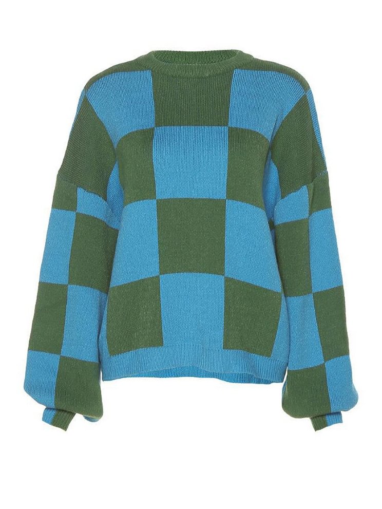 Y2K Checkerboard Long Sleeve Sweater-luchamp:luchamp