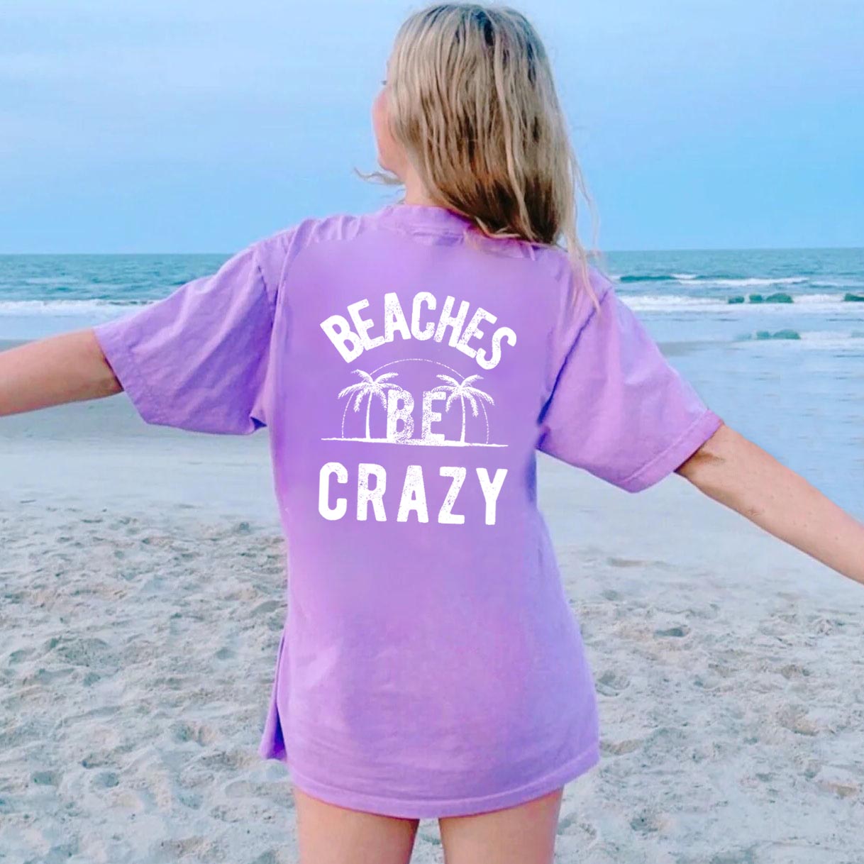Women's Beaches Be Crazy Print Loose T-Shirt / [blueesa] /