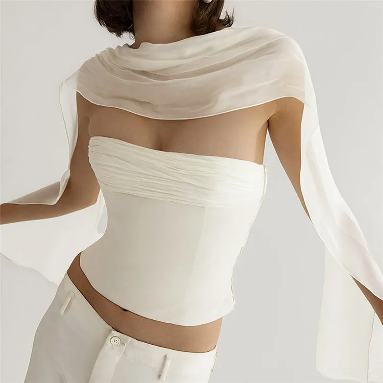 Autumn Women&rsquo;s Off Shoulder Slim Fit Cropped Solid Color Inner Wear Vest