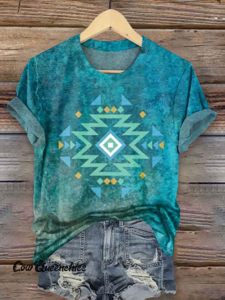 Vintage Turquoise Aztec Print T-shirt Multicolor / S