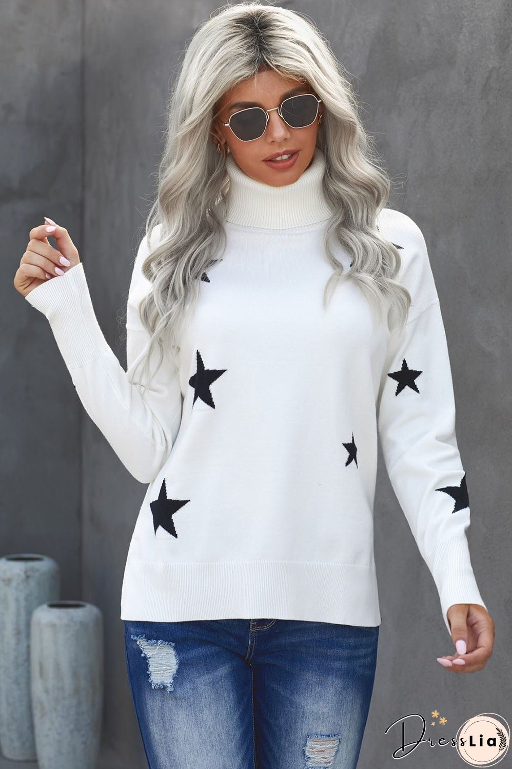 Turtleneck Star Print Sweater