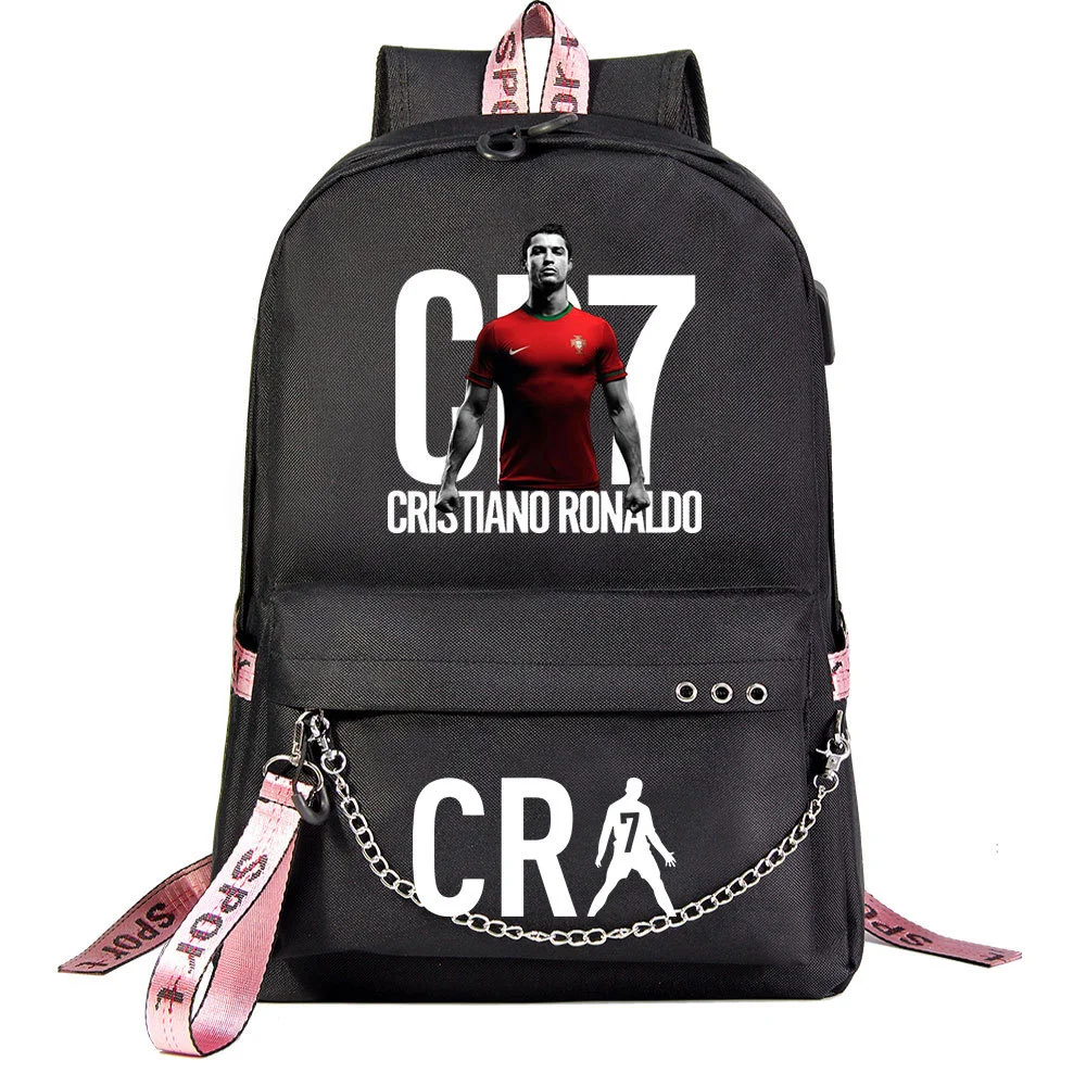 Buzzdaisy Cristiano Ronaldo Theme School Bag with 15-inch Laptop Compartment and USB Charging Cable