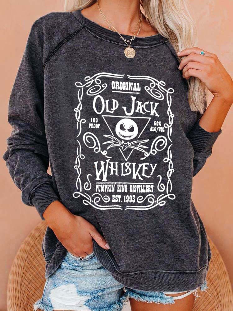 Women's Halloween Old Jack Whisky Print Casual Sweatshirt
