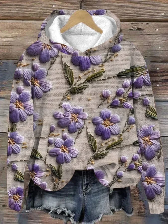 Women's Floral Embroidery Pattern Art Print Hoodie