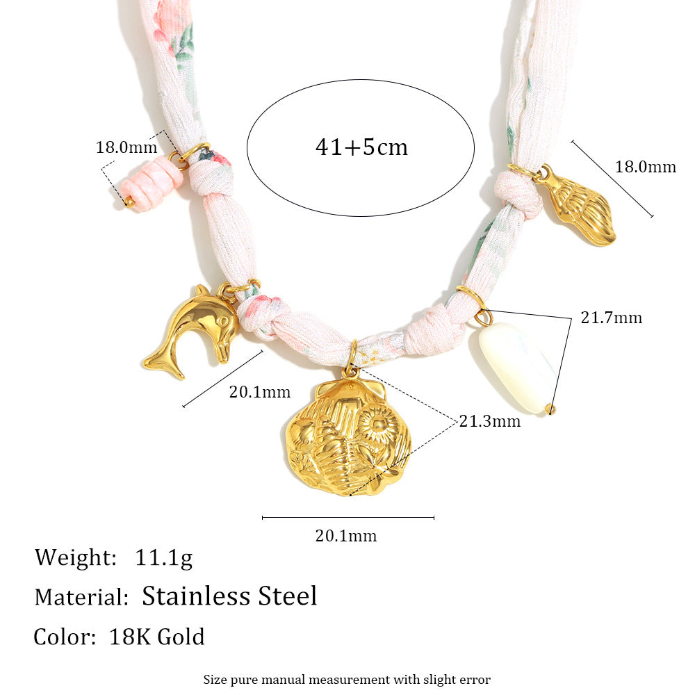 Summer Pendant Stainless Steel 18K Gold Plated Ribbon Pendant Necklace Fossil Shell Necklace Female