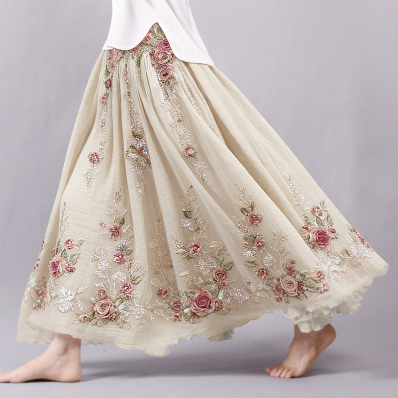 Women's Vintage Boho Floral Art Pattern Long Skirt wearshes