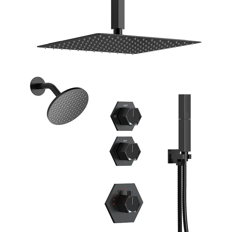 EVERSTEIN 12" Dual Shower System with Thermostatic Valve and Handheld Spray Matte Black