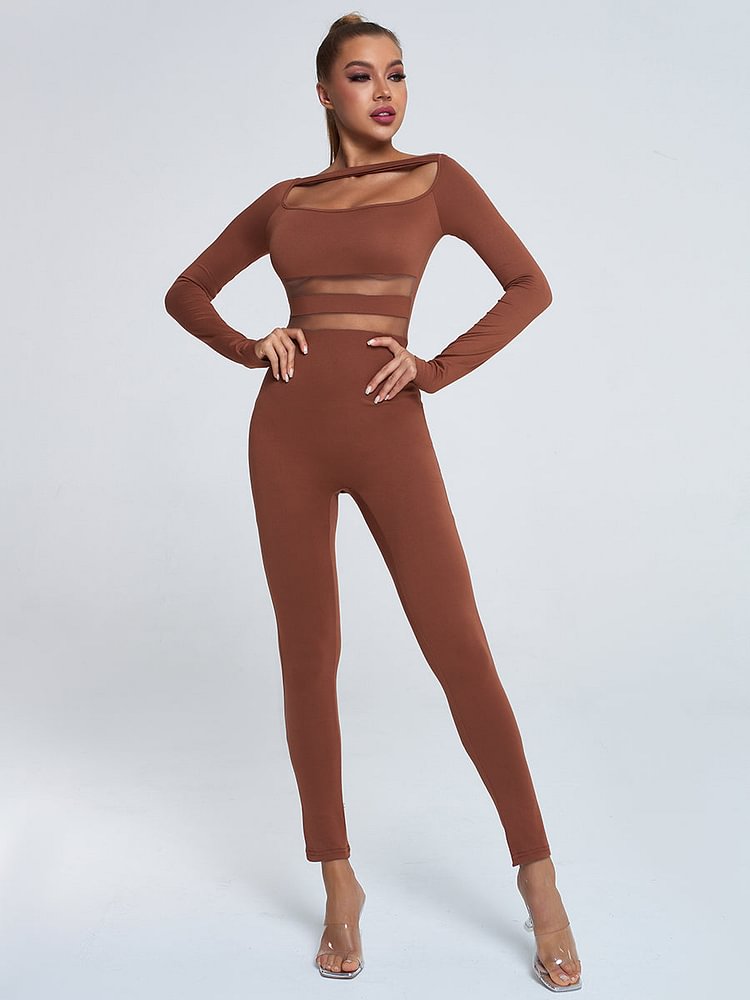 High Waist Long Sleeves Spandex Jumpsuit