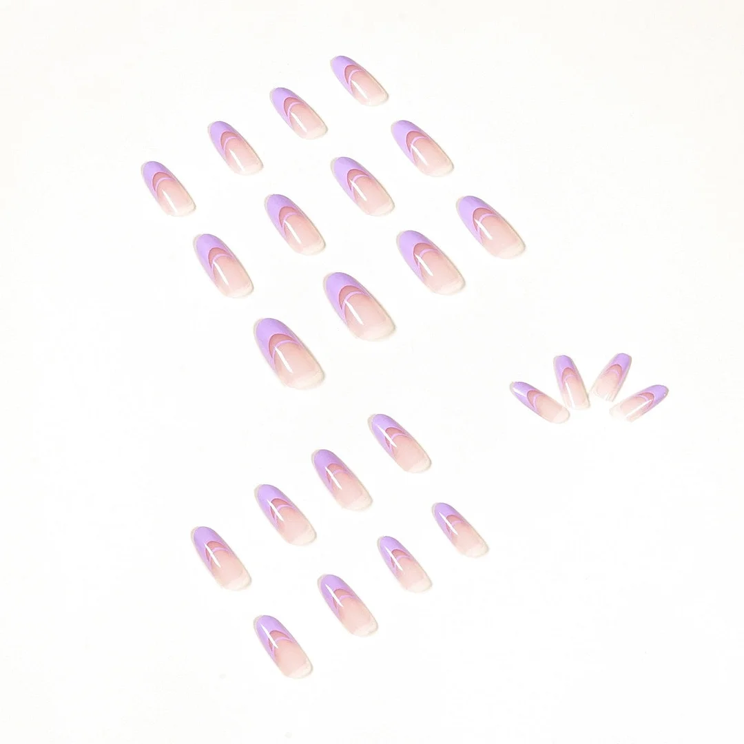 24pcs Purple Simple Double French Fake Nails Full cover Fake Nails Glue DIY Manicure Nail Art Tools-Nail Inspo
