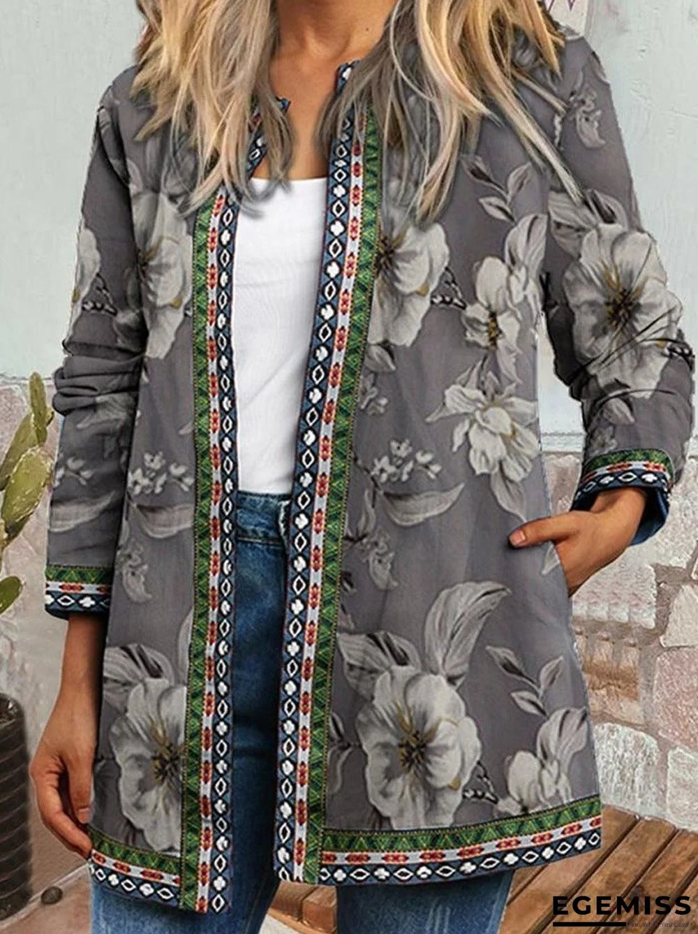 Casual Retro Ethnic Print Long-Sleeved Jacket | EGEMISS