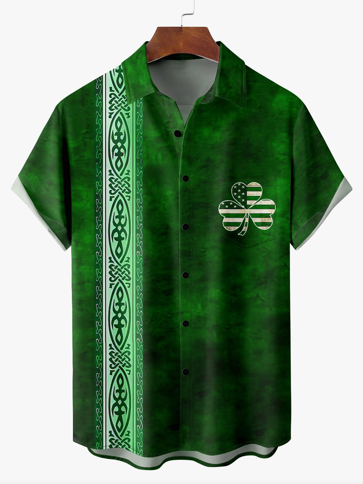 Vintage St. Patrick's Day Shamrock Striped Short Sleeve Casual Shirt PLUSCLOTHESMAN