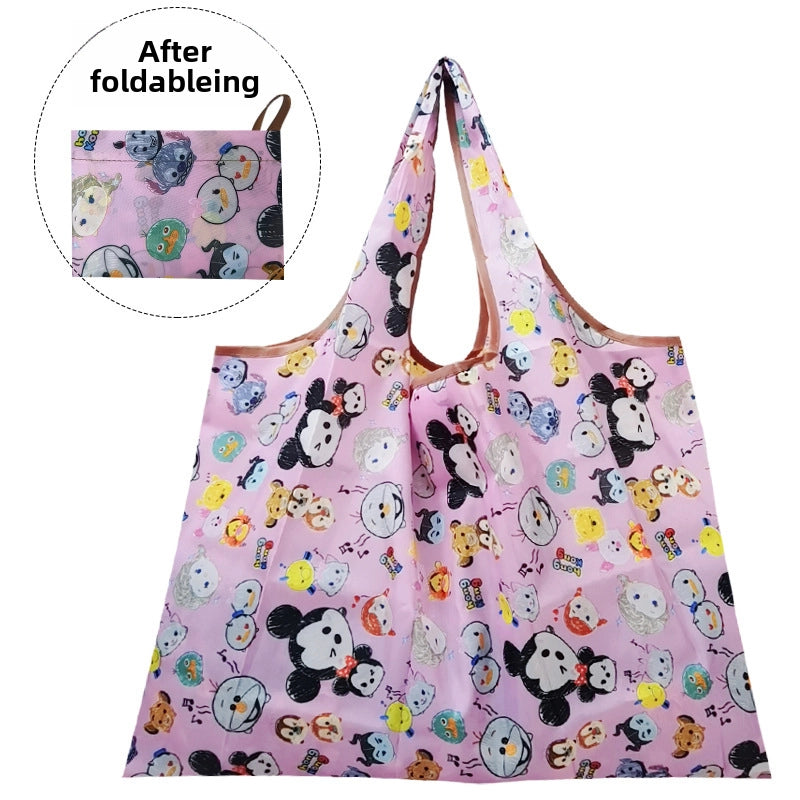 Spot Japanese Printed Environmental Bag Large 210T Supermarket Folding Shopping Bag Thickened Tote Bag Shopping Bag
