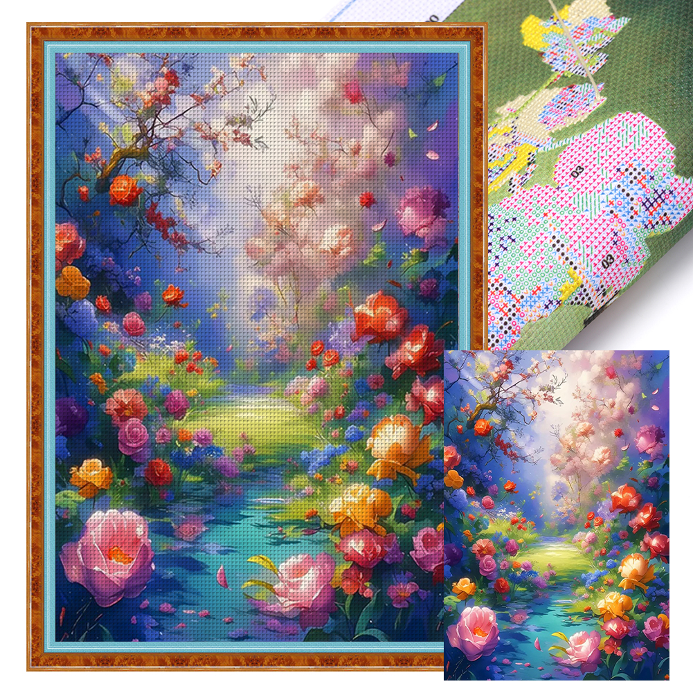 Dream Flower Landscape Full 14CT Pre-stamped Canvas(40*60cm) Cross Stitch
