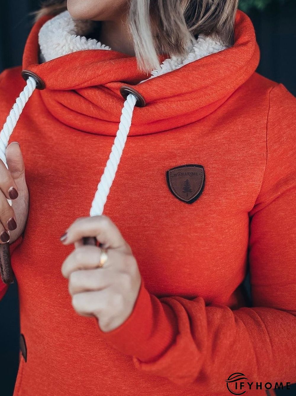 Red Cotton-Blend Long Sleeve Patchwork Hoodie Sweatshirt | IFYHOME