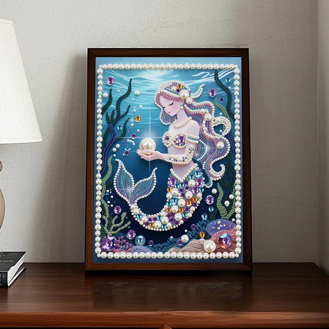 Blue Mermaid DIY Partial Diamond Pearl Painting Art Kits 30x40cm Special Shape Pearl Gem Paintings Picture Arts Craft for Adults Beginners Home Wall Decor