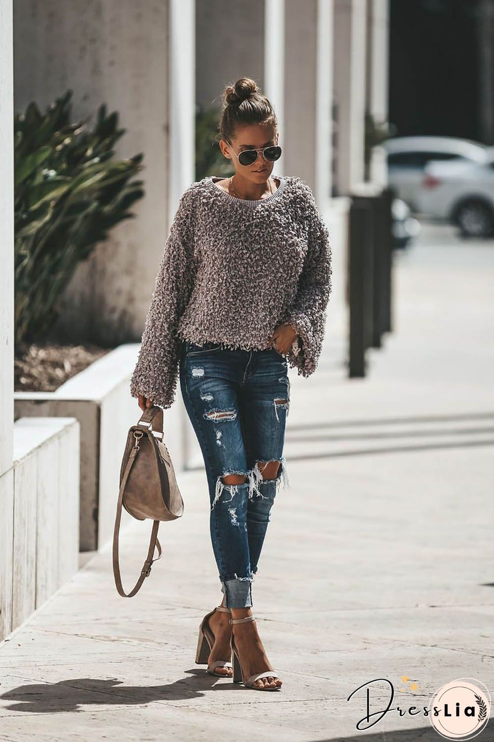 Noble Textured Pullover Sweater Grey