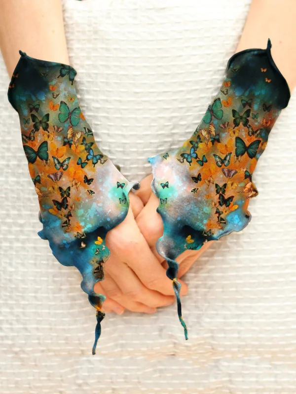 Retro butterfly short sleeve decoration fingerless sleeve gloves sun protection