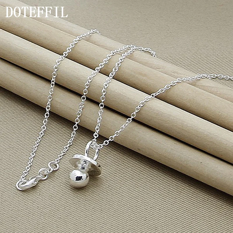 DOTEFFIL 925 Sterling Silver Pacifier Round Beads Pendant Necklace 18 Inch Chain For Women Jewelry