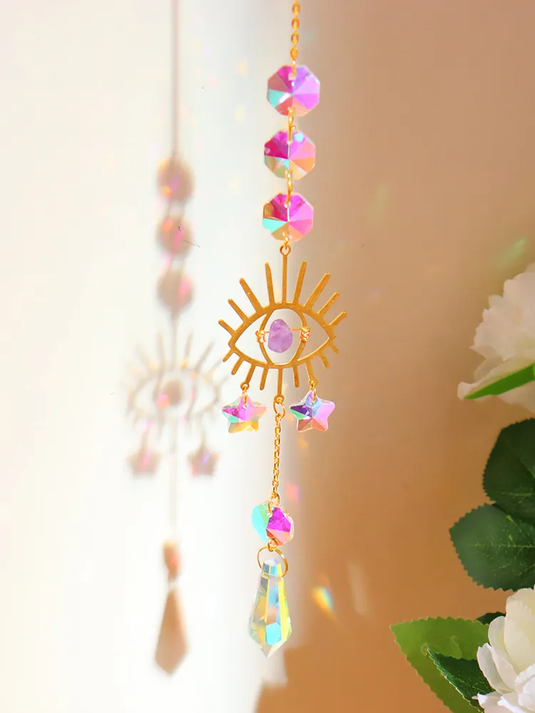 Hanging Crystal Star Eye Window Car Prism Moon Bell Pendants