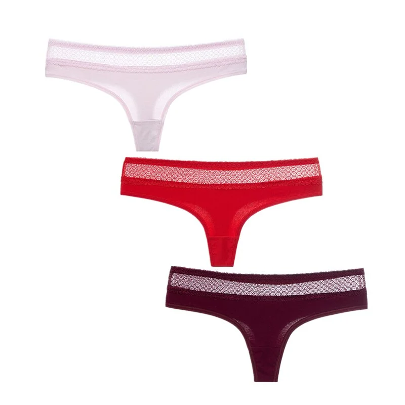 3Pcs/Lot Women G-String Cotton Thongs Solid Sexy Panties Lace Underwear Female T-back Underpants Girls Bikini Panty Thongs 2020