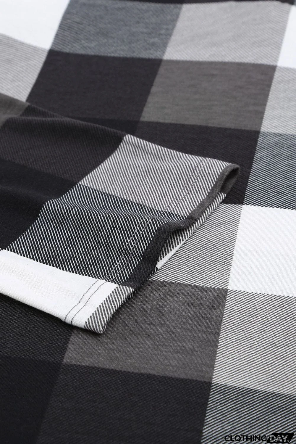 Contrast Plaid V Neck Long Sleeve Top