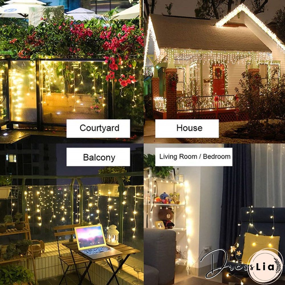 5M Christmas LED Curtain Icicle String Lights Droop 0.4-0.6m AC 110V/220V Garden Street Outdoor Decorative Holiday Light