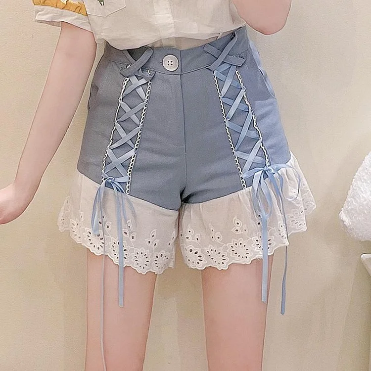 Bow Knot Lace Up High Waist Shorts
