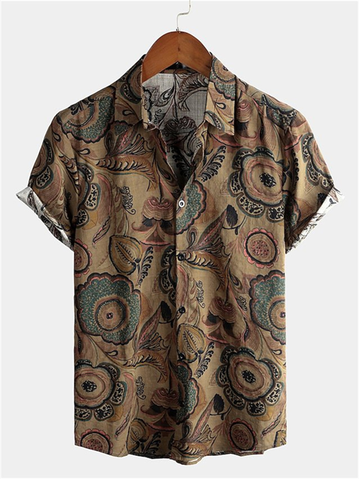 Men's Shirt Graphic Shirt Fish Classic Collar Green Blue Red Brown Print Party Daily Short Sleeve Print Clothing Apparel Basic Boho Designer / Beach