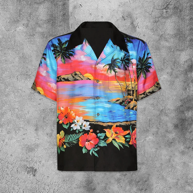 Holiday Seaside Sunset Painting Short Sleeve Shirts