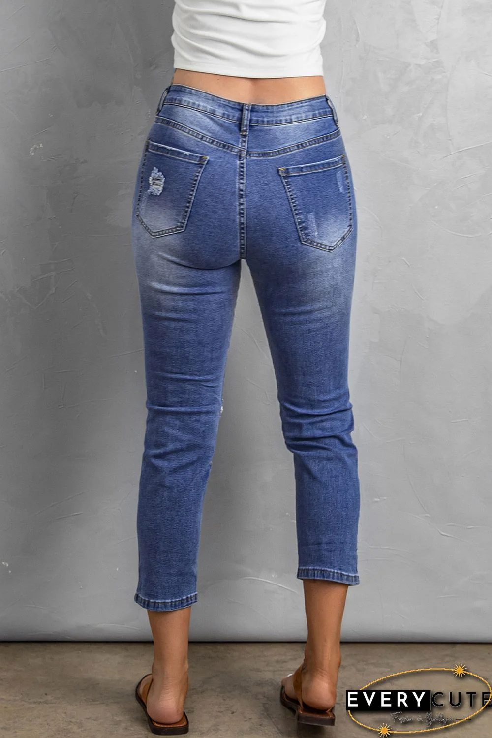 US Flag Patchwork Distressed Slim-fit Boyfriend Jeans