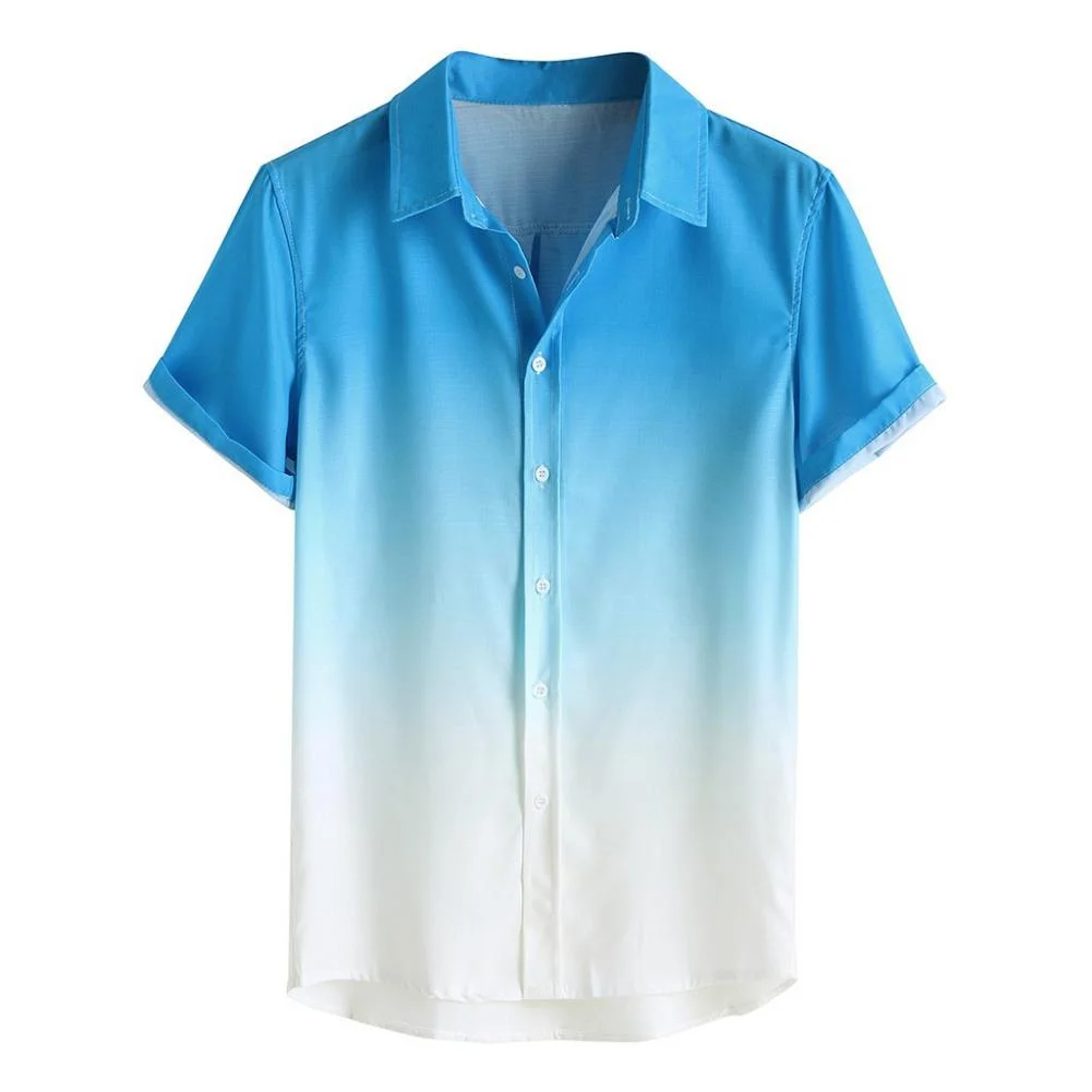Breathable Shirts for Men 2021 Stylish Short Sleeve Casual Male Shirt Turn Down Collar Gradient Color Buttons Men Shirt