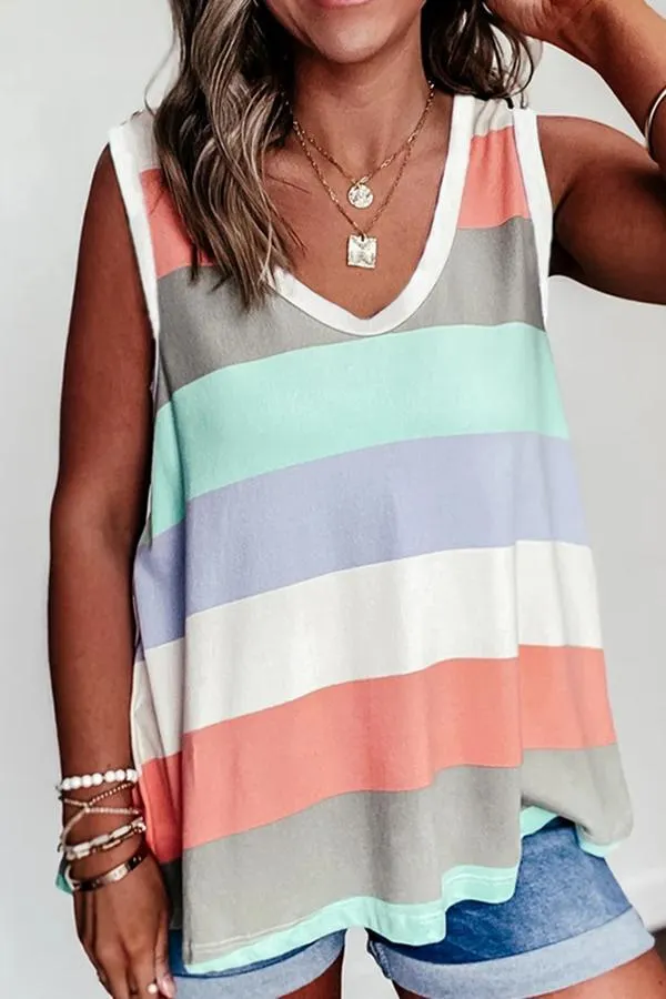 Rainbow Stripe Contrast Sleeveless Top