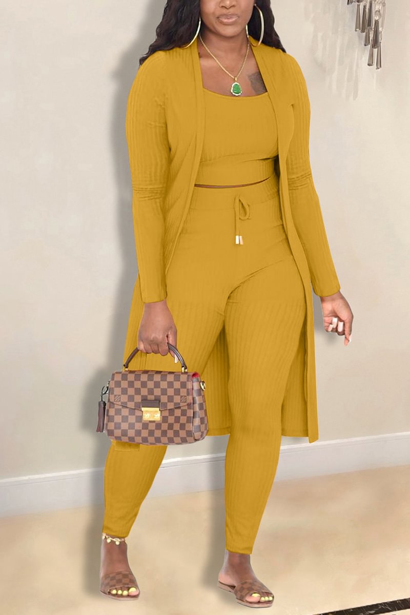 Rib-Knit Cardigan & Cami Top & Drawstring Pants Set
