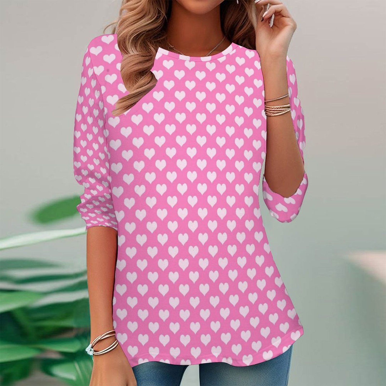 Women Long Sleeve V-neck Graphic Floral Printed Top