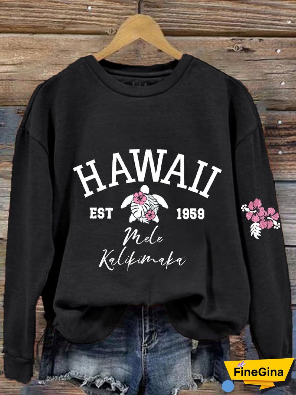 Women's Christmas Hawaiian Mele Kalikimaka Hibiscus Flower Sea Turtle Print Sweatshirt