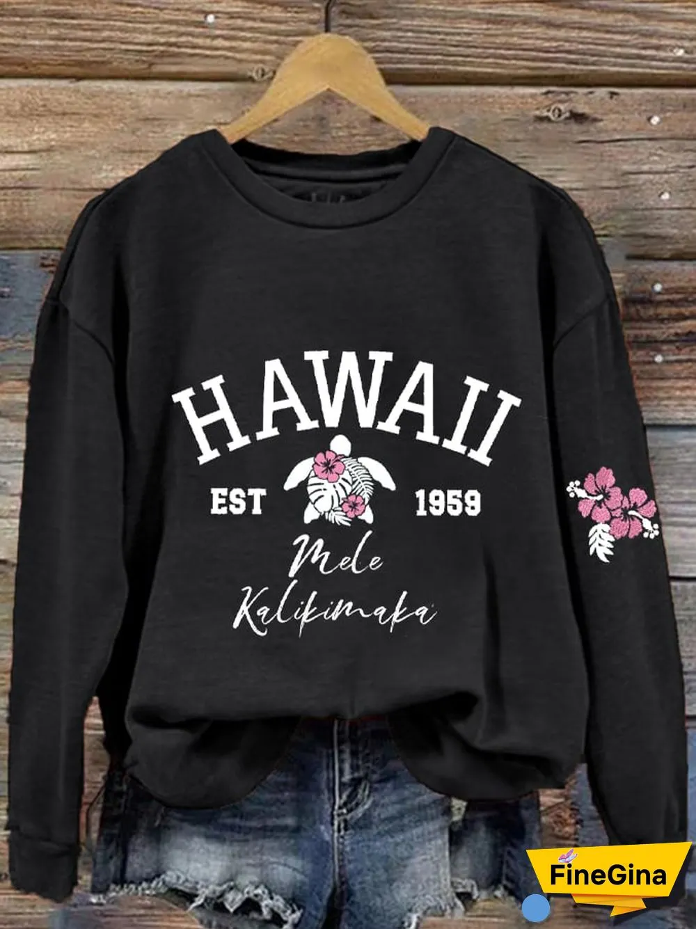 Women's Christmas Hawaiian Mele Kalikimaka Hibiscus Flower Sea Turtle Print Sweatshirt