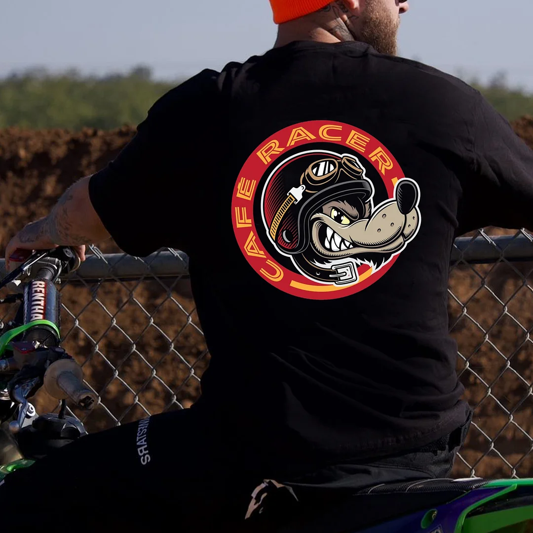 CAFE RACER Helmet Wolf Print Men's T-shirt