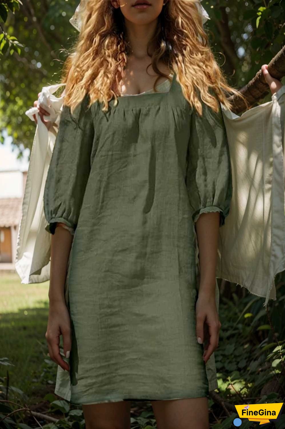 cotton linen loose casual half sleeve mini dress