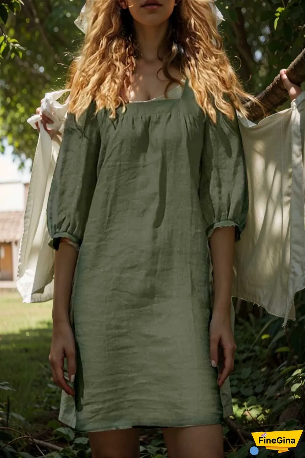 cotton linen loose casual half sleeve mini dress
