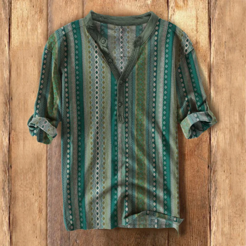 Men's multicolor vintage pattern cotton linen shirt