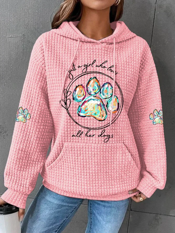 Women's Just A Girl Who Loves All Her Dogs Casual Waffle Hoodie socialshop