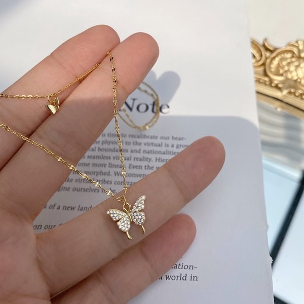 Elegant 925 Silver Shiny Butterfly Necklace Ladies Exquisite Double Layer Clavicle Chain Necklace Jewelry Jewelry Gift - Shop Trendy Women's Fashion | TeeYours