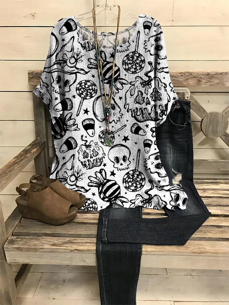 Skull Candy Printed Halloween Short Sleeve T-Shirt