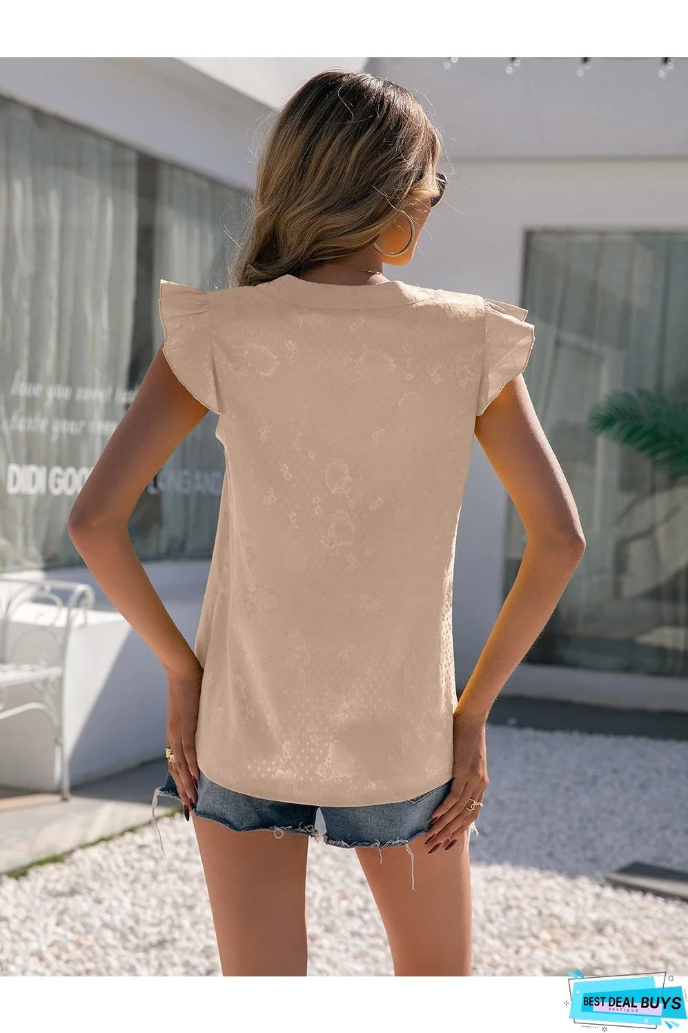 Notched Neck Butterfly Sleeve Blouse