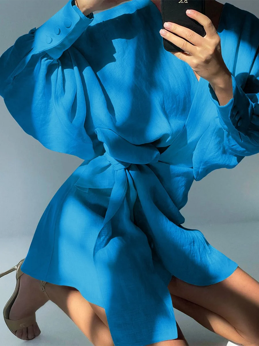 Irregular mini dress with long sleeves