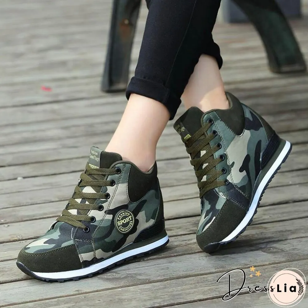 Spring High Top Wedge Platform Sneakers Women Casual Shoes Hidden Heels Ladies Camouflage