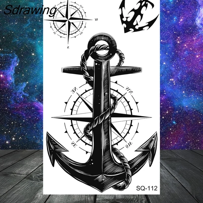 Sdrawing Tribal Anchor Scorpion Dragon Thorns Temporary Tattoos For Women Men Kids Cross Tatoo Butterfly Skull Fake Tattoo Small