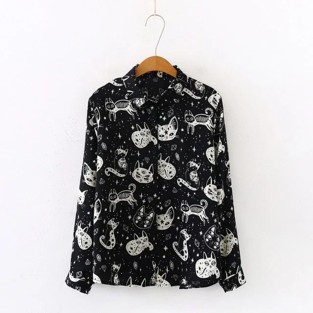 Print Blouses Fashion Slim Long Sleeve Blouse