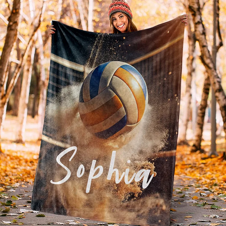 Personalized Volleyball Blanket, Sport Theme Blanket with Number and Name Birthday Team Gift for Athletes Sport Lovers | BKKid747